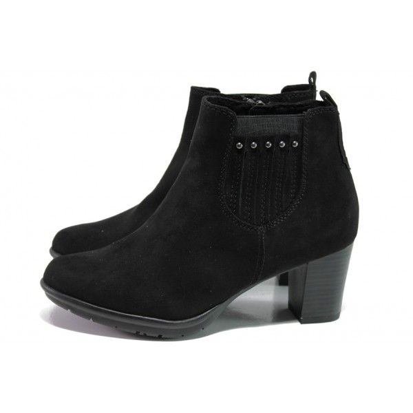 Черни дамски боти, качествен еко-велур - ежедневни обувки за есента и зимата N 100013096