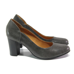 Зелени дамски обувки с висок ток, естествена кожа - официални обувки за целогодишно ползване N 100013095