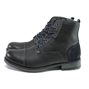 Черни мъжки боти, естествена кожа - ежедневни обувки за есента и зимата N 100013111