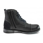 Черни мъжки боти, естествена кожа - ежедневни обувки за есента и зимата N 100013111