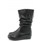 Черни дамски ботуши, естествена кожа - ежедневни обувки за есента и зимата N 100013106