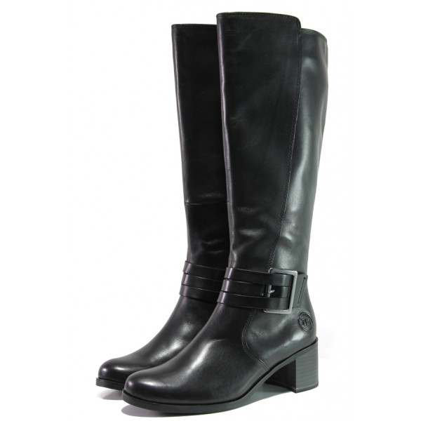 Черни дамски ботуши, естествена кожа - ежедневни обувки за есента и зимата N 100013224