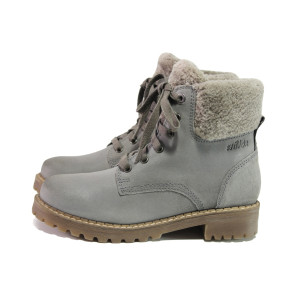 Сиви дамски боти, естествен набук - ежедневни обувки за есента и зимата N 100013239