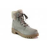 Сиви дамски боти, естествен набук - ежедневни обувки за есента и зимата N 100013239