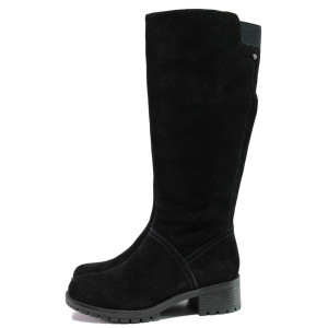 Черни дамски ботуши, естествен набук - ежедневни обувки за есента и зимата N 100013261