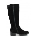 Черни дамски ботуши, естествен набук - ежедневни обувки за есента и зимата N 100013261