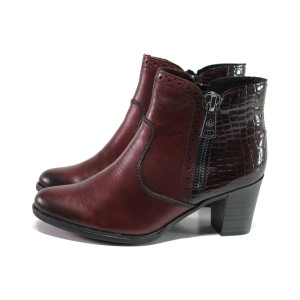 Винени дамски боти, естествена кожа - ежедневни обувки за есента и зимата N 100013276