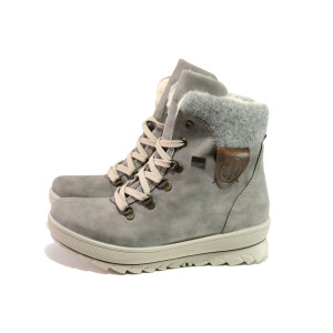 Сиви дамски боти, естествен велур - ежедневни обувки за есента и зимата N 100013277