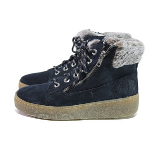 Тъмносини дамски боти, естествен велур - ежедневни обувки за есента и зимата N 100013306