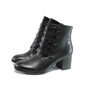 Черни дамски боти, естествена кожа - ежедневни обувки за есента и зимата N 100013307