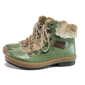 Зелени дамски боти, здрава еко-кожа - ежедневни обувки за есента и зимата N 100013329