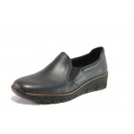 Черни дамски обувки с равна подметка, естествена кожа - ежедневни обувки за пролетта и есента N 100013328