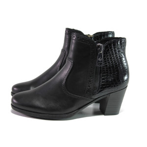 Черни дамски боти, естествена кожа - ежедневни обувки за есента и зимата N 100013340