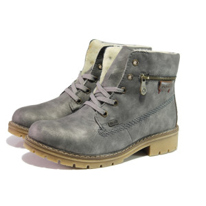 Сиви дамски боти, здрава еко-кожа - ежедневни обувки за есента и зимата N 100013342