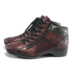 Винени дамски боти, естествена кожа - ежедневни обувки за есента и зимата N 100013343