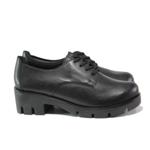 Анатомични черни дамски обувки със среден ток, естествена кожа - всекидневни обувки за есента и зимата N 100013344