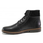 Черни мъжки боти, естествена кожа - ежедневни обувки за есента и зимата N 100013347