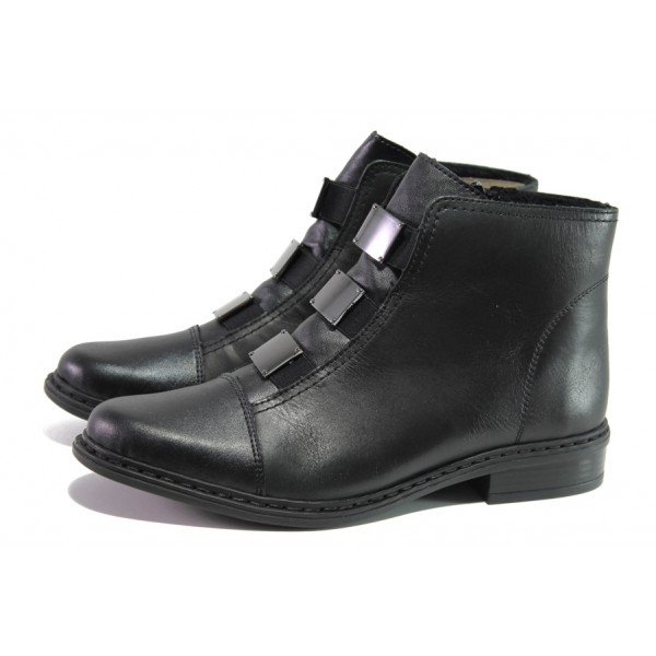Черни дамски боти, естествена кожа - ежедневни обувки за есента и зимата N 100013381