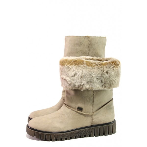 Бежови дамски боти, здрава еко-кожа - ежедневни обувки за есента и зимата N 100013382