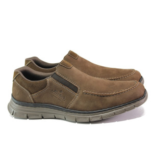 Кафяви мъжки обувки, естествен набук - ежедневни обувки за есента и зимата N 100013391