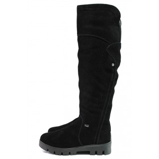 Черни дамски ботуши, естествен велур - ежедневни обувки за есента и зимата N 100013384