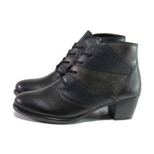 Черни дамски боти, естествена кожа - ежедневни обувки за есента и зимата N 100013413