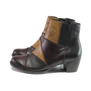 Винени дамски боти, естествена кожа - ежедневни обувки за есента и зимата N 100013422