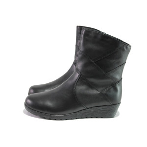 Черни дамски боти, естествена кожа - ежедневни обувки за есента и зимата N 100013423