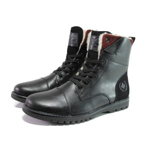 Черни мъжки боти, естествена кожа - ежедневни обувки за есента и зимата N 100013430