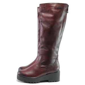 Винени дамски ботуши, естествена кожа - всекидневни обувки за есента и зимата N 100011896