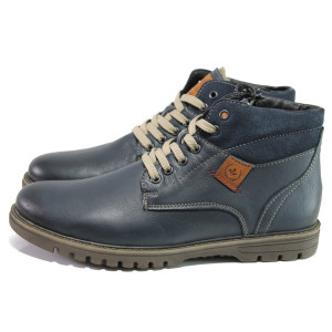 Тъмносини мъжки боти, естествена кожа - ежедневни обувки за есента и зимата N 100013457