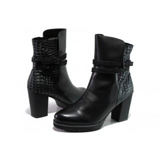 Черни дамски боти, естествена кожа - ежедневни обувки за есента и зимата N 100013461