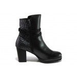 Черни дамски боти, естествена кожа - ежедневни обувки за есента и зимата N 100013461