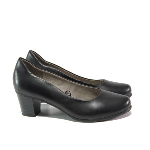 Черни дамски обувки със среден ток, естествена кожа - ежедневни обувки за целогодишно ползване N 100013460