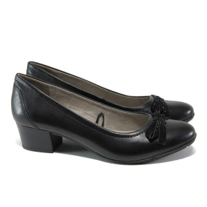 Анатомични черни дамски обувки със среден ток, естествена кожа - всекидневни обувки за пролетта и есента N 100013487