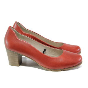 Червени дамски обувки със среден ток, естествена кожа - всекидневни обувки за пролетта и есента N 100013486