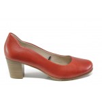 Червени дамски обувки със среден ток, естествена кожа - всекидневни обувки за пролетта и есента N 100013486