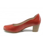 Червени дамски обувки със среден ток, естествена кожа - всекидневни обувки за пролетта и есента N 100013486