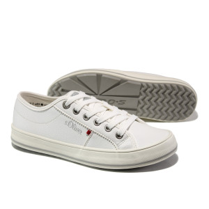 Бели спортни дамски обувки, здрава еко-кожа - спортни обувки за пролетта и лятото N 100013493