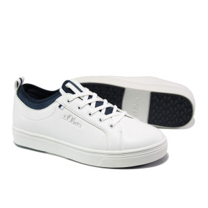 Бели спортни дамски обувки, здрава еко-кожа - спортни обувки за пролетта и лятото N 100013492