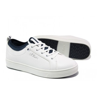 Бели спортни дамски обувки, здрава еко-кожа - спортни обувки за пролетта и лятото N 100013492