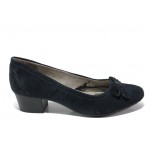 Тъмносини дамски обувки със среден ток, естествен велур - всекидневни обувки за целогодишно ползване N 100013490