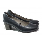 Тъмносини дамски обувки със среден ток, естествена кожа - всекидневни обувки за целогодишно ползване N 100013489