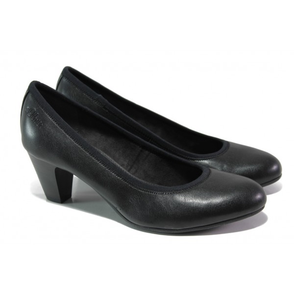 Черни дамски обувки със среден ток, здрава еко-кожа - всекидневни обувки за пролетта и лятото N 100013491
