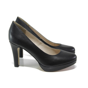 Черни дамски обувки с висок ток, здрава еко-кожа - всекидневни обувки за пролетта и лятото N 100013501