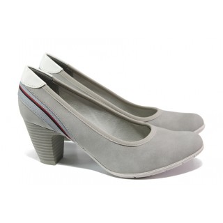 Сиви дамски обувки със среден ток, здрава еко-кожа - всекидневни обувки за пролетта и лятото N 100013500