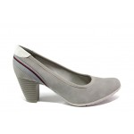 Сиви дамски обувки със среден ток, здрава еко-кожа - всекидневни обувки за пролетта и лятото N 100013500