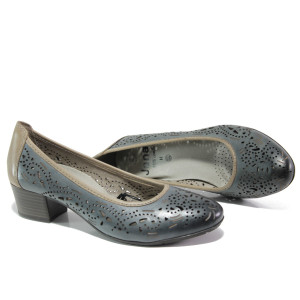 Тъмносини дамски обувки със среден ток, естествена кожа - всекидневни обувки за пролетта и лятото N 100013498