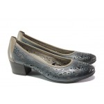 Тъмносини дамски обувки със среден ток, естествена кожа - всекидневни обувки за пролетта и лятото N 100013498