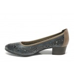 Тъмносини дамски обувки със среден ток, естествена кожа - всекидневни обувки за пролетта и лятото N 100013498